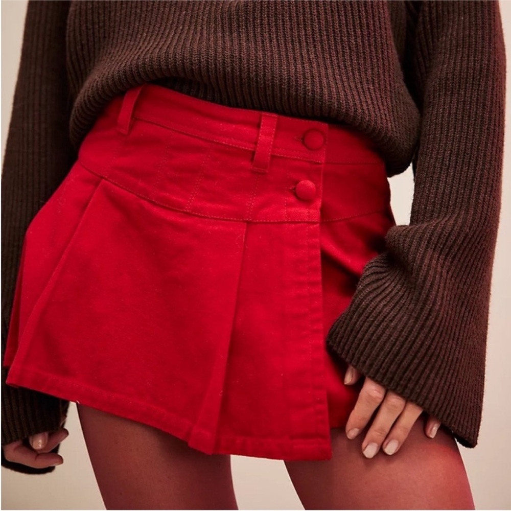 Free People Serena Micro Skort in Red